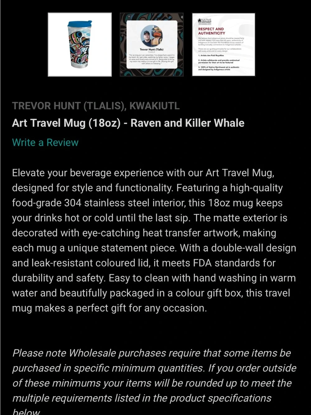 Travel Tumbler with Blue Lid and Multicolor Kwakiutl Art